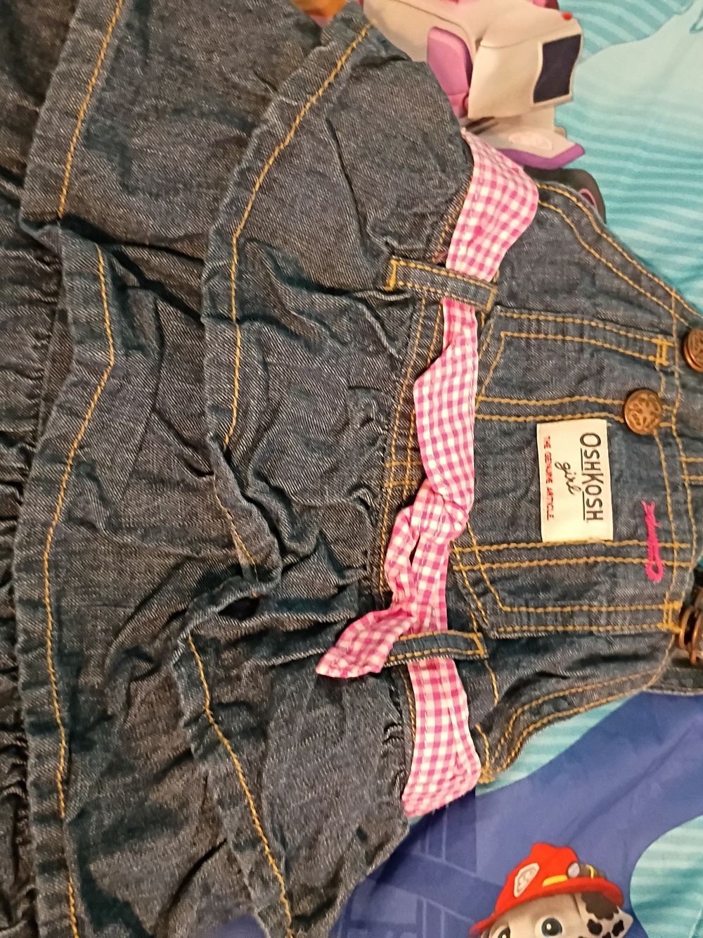 OshKosh B'gosh Dark Blue Denim Skirt with Pink Gingham Bow
